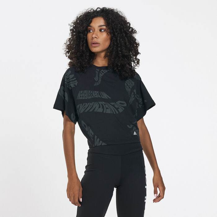 adidas Women's Sportswear Allover Print 3-Stripes T-Shirt Black adidas Women's Sportswear Allover Print 3-Stripes T-Shirt Black image number 0