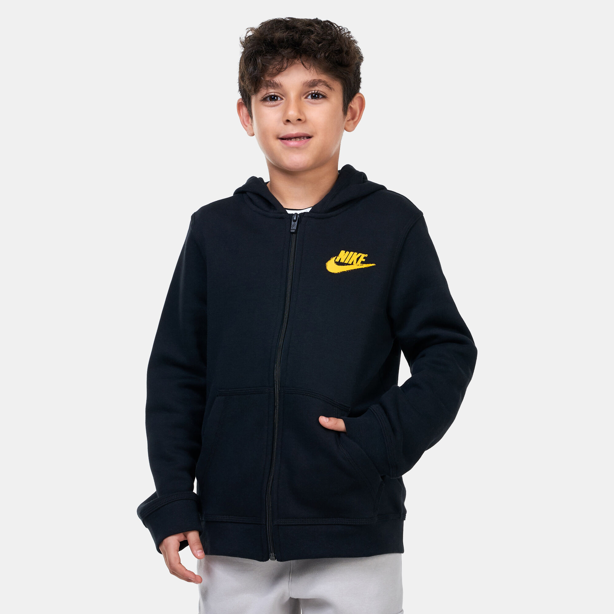 Kids Sportswear Fleece Full Zip Graphic Hoodie Black Nike in Qatar SSS