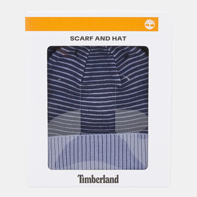 Timberland Men's Acrylic Beanie And Scarf Set Blue Timberland Men's Acrylic Beanie And Scarf Set Blue