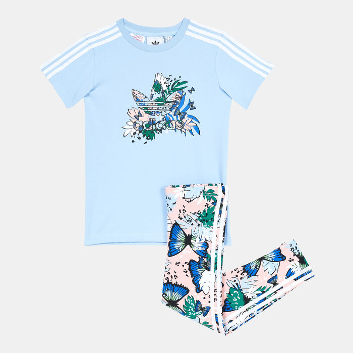 adidas Originals Kids' HER Studio Animal Flower Print T-Shirt Dress and Tights Set Blue adidas Originals Kids' HER Studio Animal Flower Print T-Shirt Dress and Tights Set Blue image number 0
