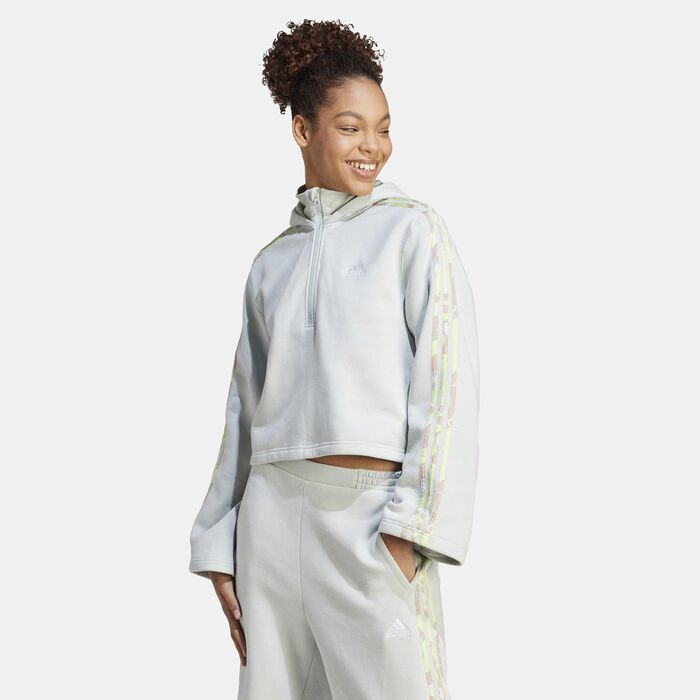 adidas Women's Floral Graphic Half-Zip Hoodie Green adidas Women's Floral Graphic Half-Zip Hoodie Green image number 0