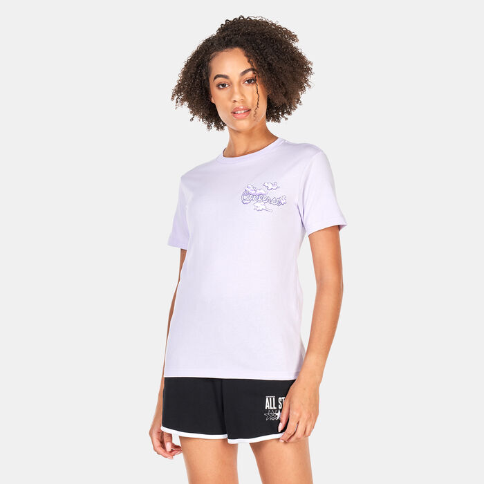 Converse Womens Seasonal Graphic Word Art T-Shirt Purple Converse Womens Seasonal Graphic Word Art T-Shirt Purple image number 0