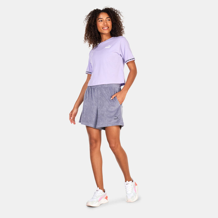 PUMA Women's Classics Towelling Shorts Grey PUMA Women's Classics Towelling Shorts Grey image number 2