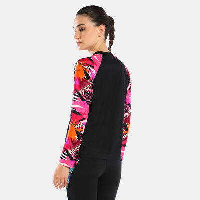 Speedo Women's Printed Long Sleeve Swimming T-Shirt Black