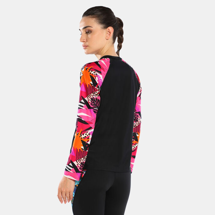 Speedo Women's Printed Long Sleeve Swimming T-Shirt Black image number 1