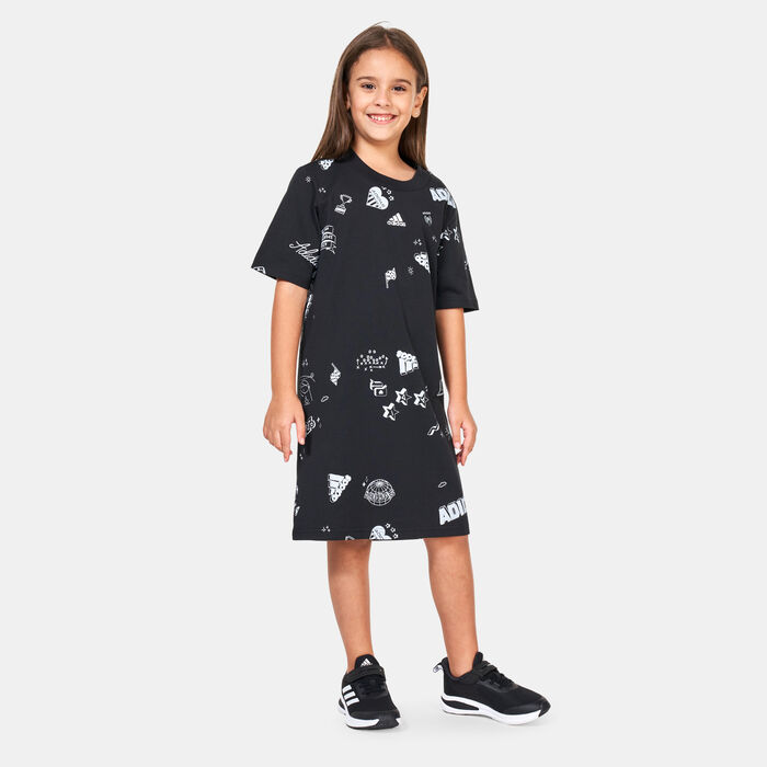adidas Kids' Brand Love Allover Print Dress Black adidas Kids' Brand Love Allover Print Dress Black image number 0