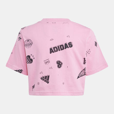 adidas Kids' Brand Love Allover Print Crop T-Shirt Pink
