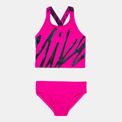 Nike Swim Kids' Script Logo Crossback Midkini Two-Piece Swimsuit Pink