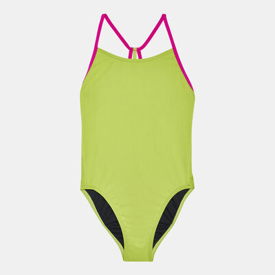 Speedo Kids' Lane Line Back Solid Swimsuit Green