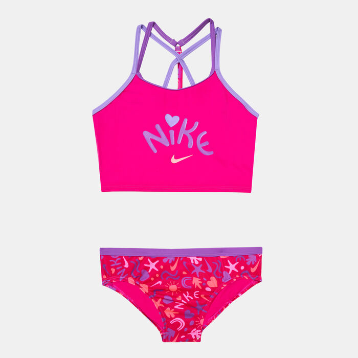 Nike Swim Kids' Fun Forest T-Crossback Midkini Two-Piece Swimsuit Pink Nike Swim Kids' Fun Forest T-Crossback Midkini Two-Piece Swimsuit Pink image number 0