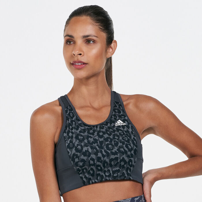 adidas Women's AEROREADY Designed 2 Move Leopard Print Sports Bra Black adidas Women's AEROREADY Designed 2 Move Leopard Print Sports Bra Black image number 0