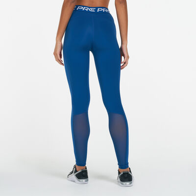 Nike Women's Pro Mid-Rise Mesh-Panelled Leggings Blue Nike Women's Pro Mid-Rise Mesh-Panelled Leggings Blue