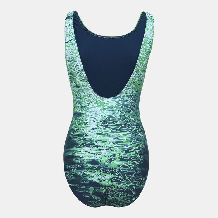 Speedo Women's Digital Placement U-Back One-Piece Swimsuit Blue Speedo Women's Digital Placement U-Back One-Piece Swimsuit Blue image number 1
