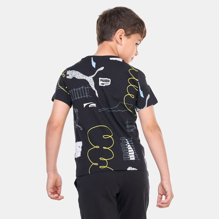 PUMA Kids' Classic Brand Love Allover Print T-Shirt Black PUMA Kids' Classic Brand Love Allover Print T-Shirt Black image number 1