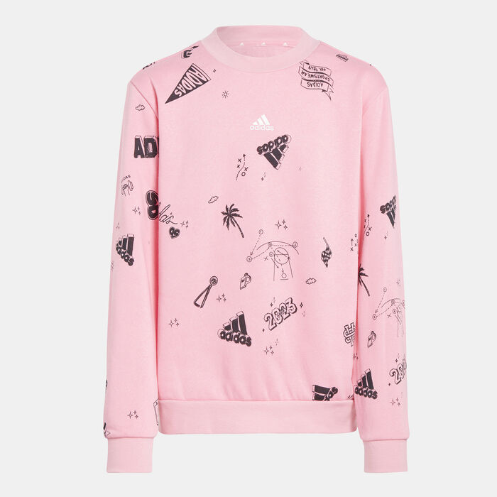 adidas Kids' Brand Love Allover Print Sweatshirt Pink adidas Kids' Brand Love Allover Print Sweatshirt Pink image number 0