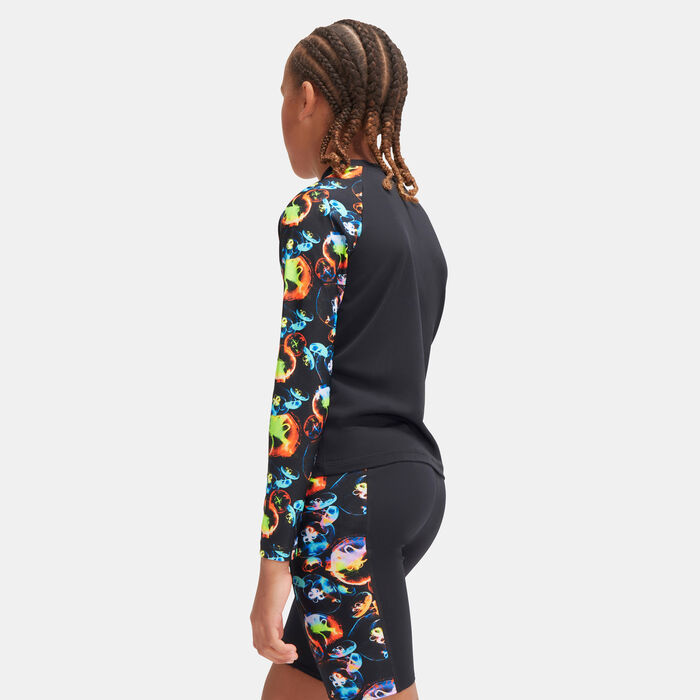 Speedo Kids' Digital Printed Long Sleeve Rashguard Black image number 1