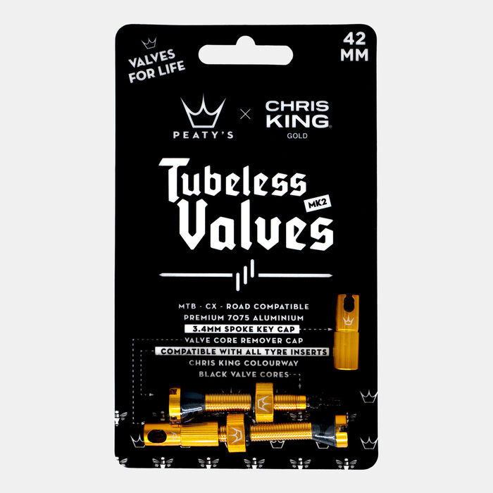 Peaty’s x Chris King (MK2) Tubeless Valves - 42mm Gold Peaty’s x Chris King (MK2) Tubeless Valves - 42mm Gold image number 1