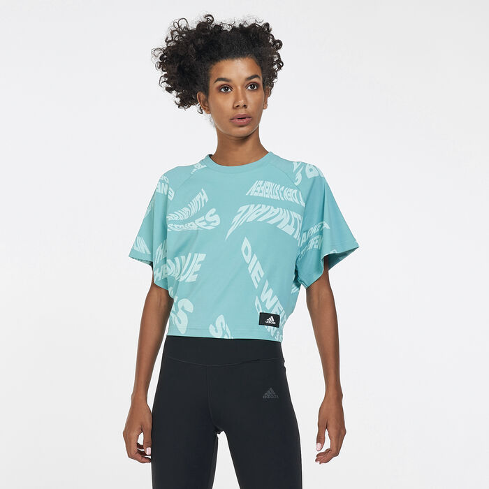 adidas Women's Sportswear Allover Print 3-Stripes T-Shirt Green adidas Women's Sportswear Allover Print 3-Stripes T-Shirt Green image number 0