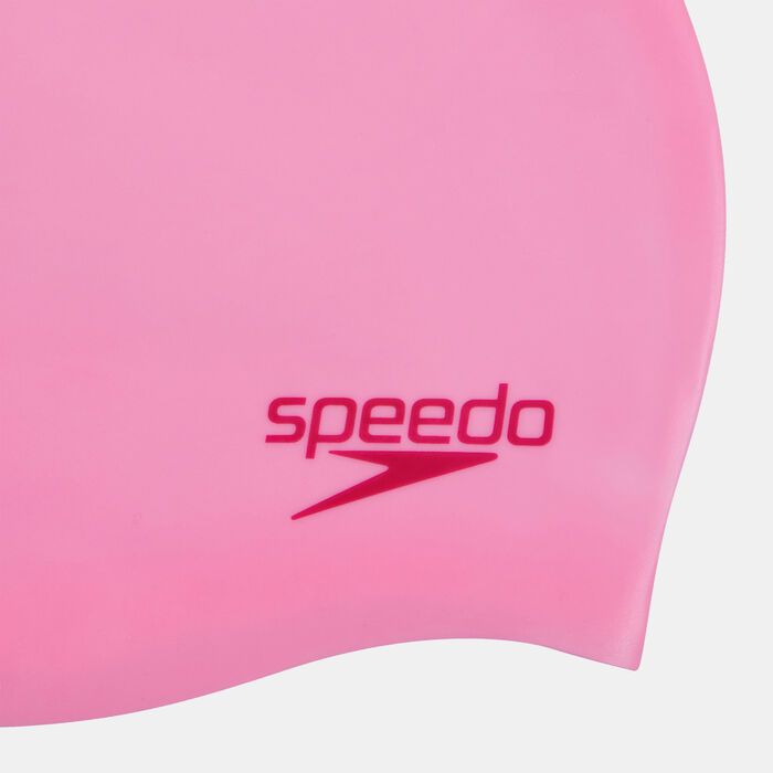 Speedo Kids' Plain Moulded Silicone Swimming Cap Pink image number 2