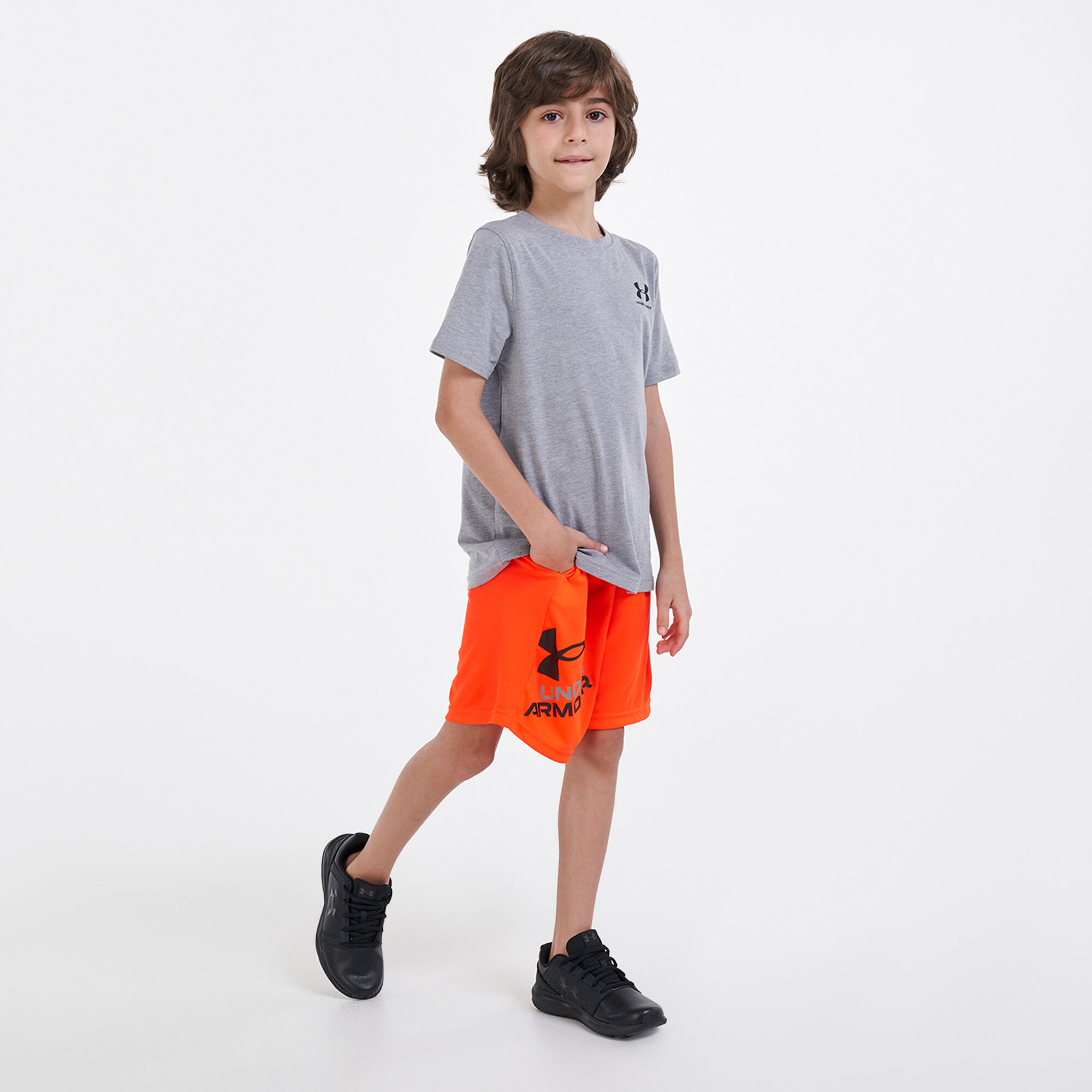 Buy Under Armour Kids UA Prototype 2.0 Logo Shorts Orange in Qatar SSS
