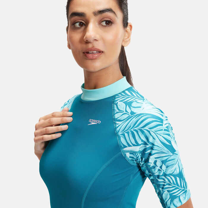 Speedo Women's Printed Swimming Rashguard Blue Speedo Women's Printed Swimming Rashguard Blue image number 4