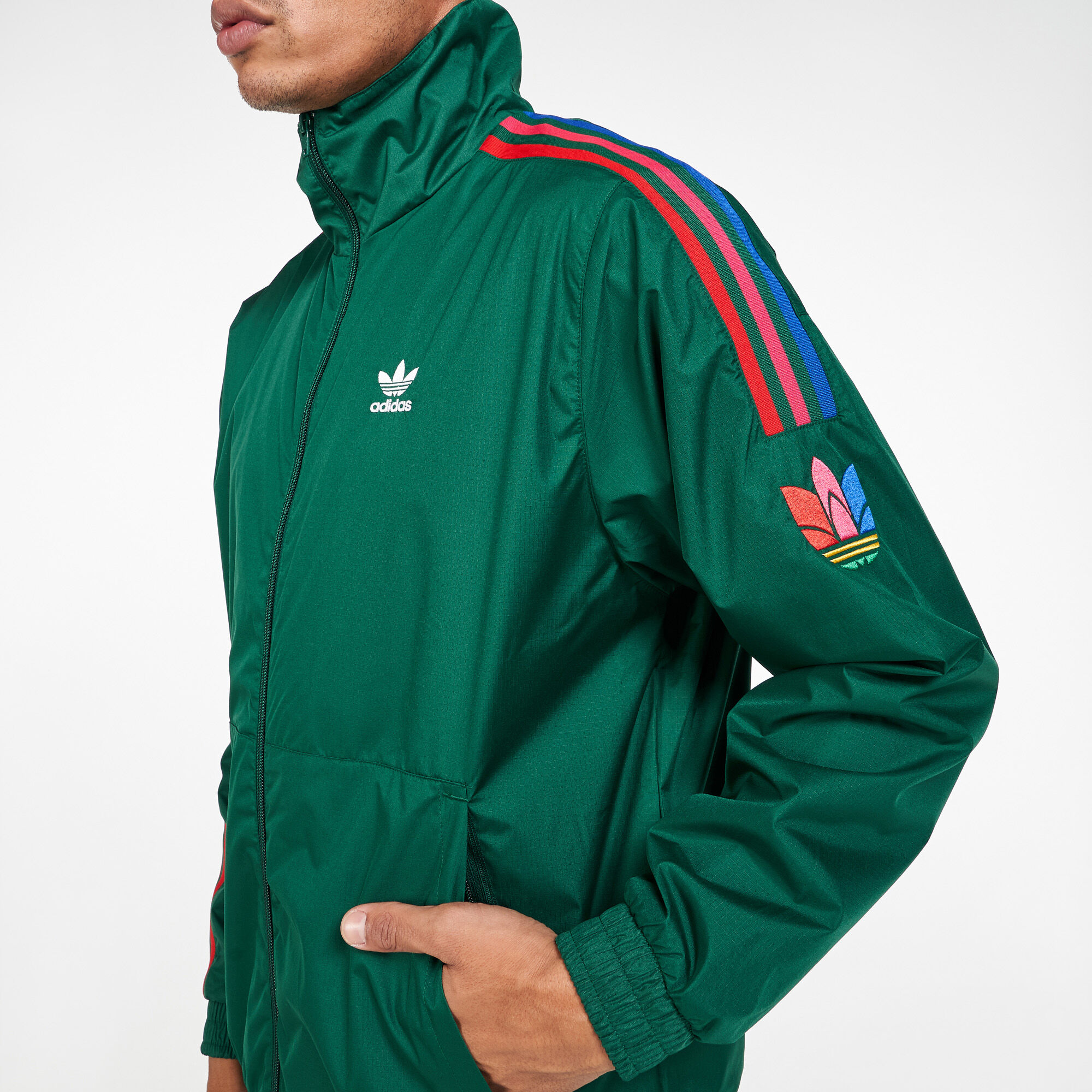 Adidas 3 stripe green tracksuit jacket cheap