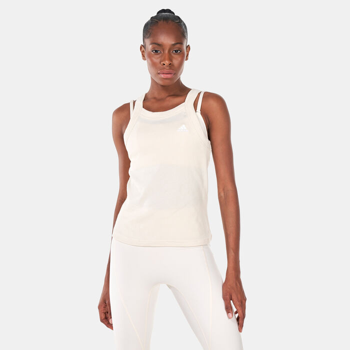 adidas Women's Essentials Yoga Rib Tank Top Beige adidas Women's Essentials Yoga Rib Tank Top Beige image number 0