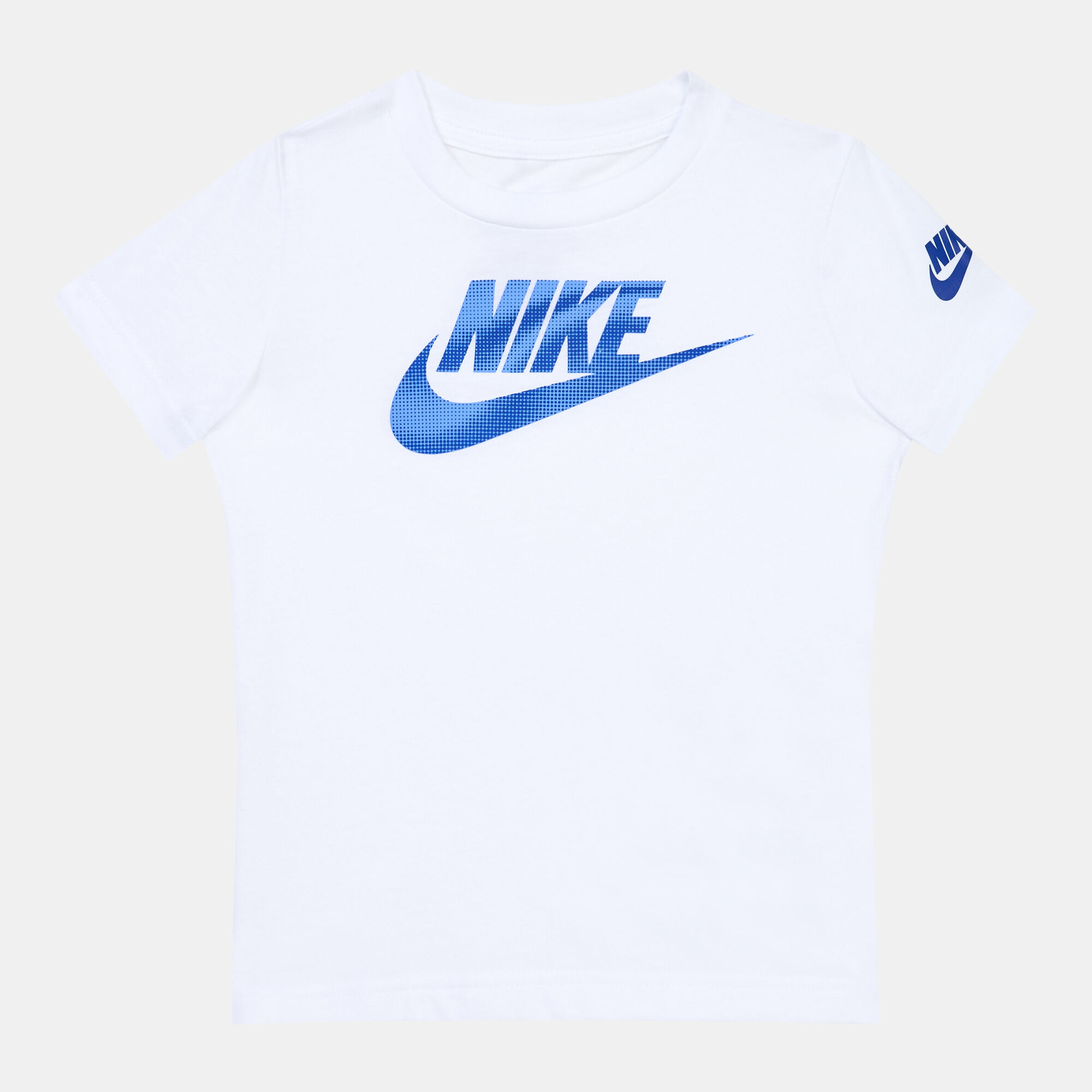 White nike shirt with blue swoosh deals