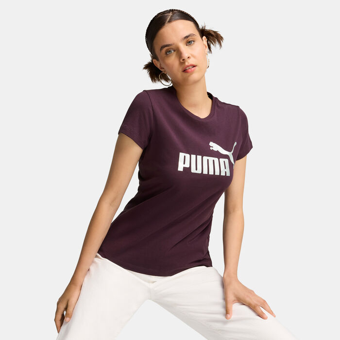PUMA Women's Essentials+ Metallic Logo T-Shirt Red PUMA Women's Essentials+ Metallic Logo T-Shirt Red image number 0