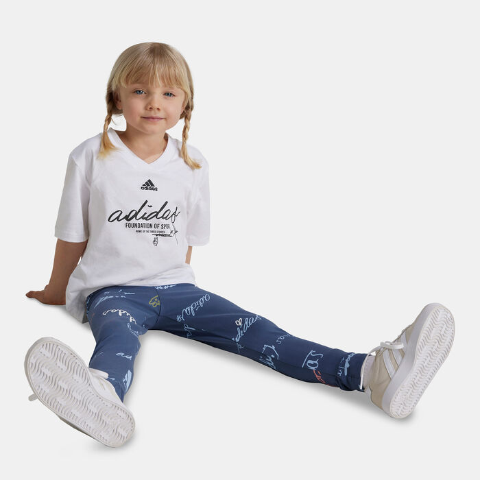 adidas Kids' Brand Love T-Shirt and Leggings Set (Young Kids) White image number 2