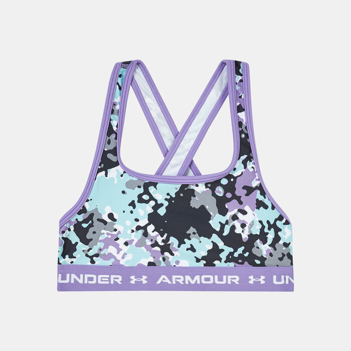 Under Armour Kids' Crossback Mid Printed Sports Bra Purple image number 0