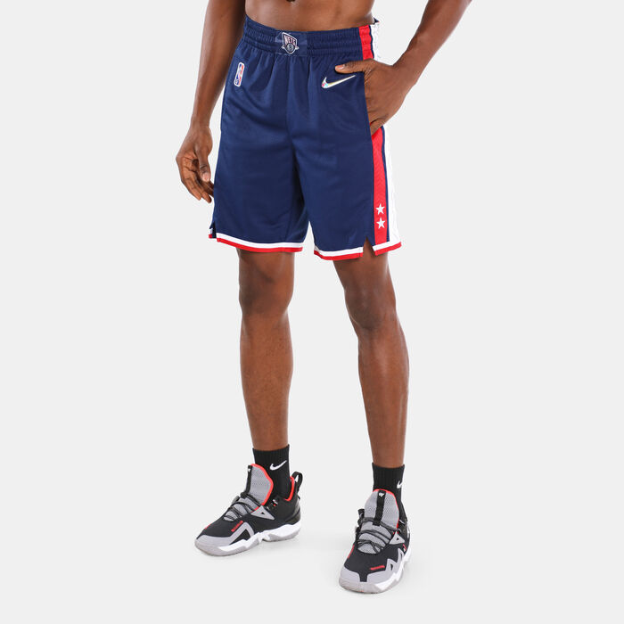 Nike Mens' Brooklyn Nets City Edition Mixtape Swingman Shorts Blue Nike Mens' Brooklyn Nets City Edition Mixtape Swingman Shorts Blue image number 0