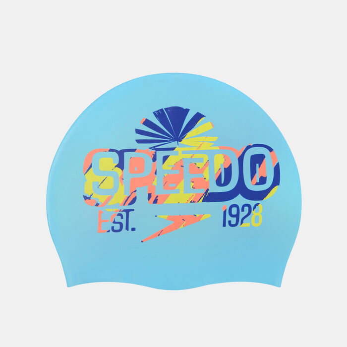 Speedo Kids' Reversible Slogan Swimming Cap Blue Speedo Kids' Reversible Slogan Swimming Cap Blue image number 1