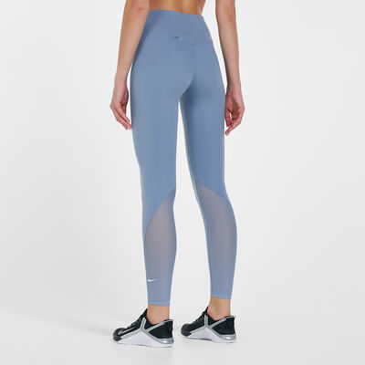 Nike Women's One Mid-Rise 7/8 Mesh-Panelled Leggings Blue