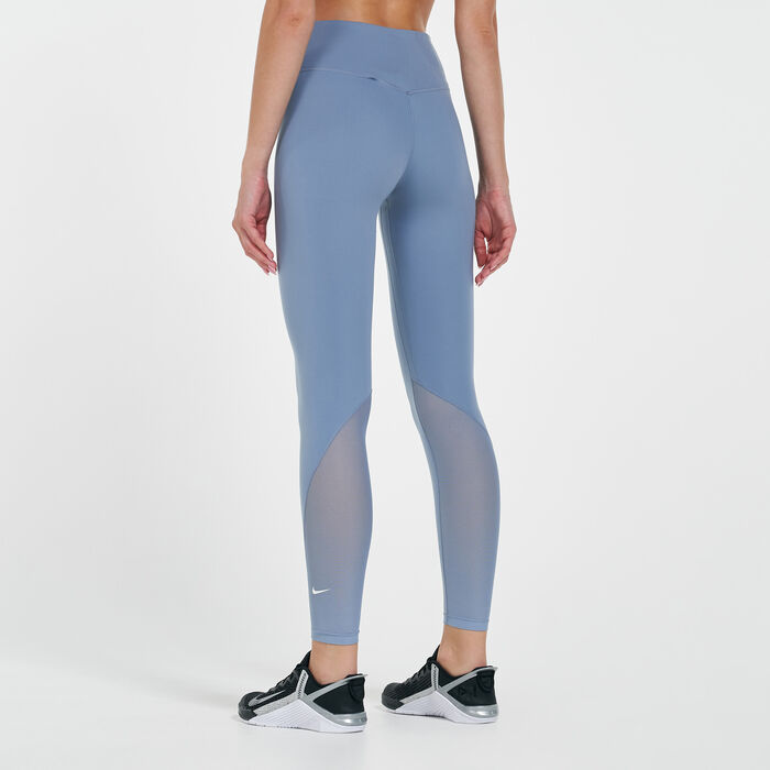 Nike Women's One Mid-Rise 7/8 Mesh-Panelled Leggings Blue Nike Women's One Mid-Rise 7/8 Mesh-Panelled Leggings Blue image number 1