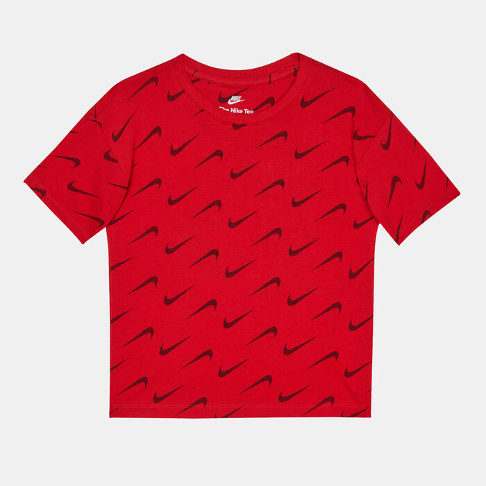 Nike Kids' Allover Swoosh Print T-Shirt Red Nike Kids' Allover Swoosh Print T-Shirt Red image number 0