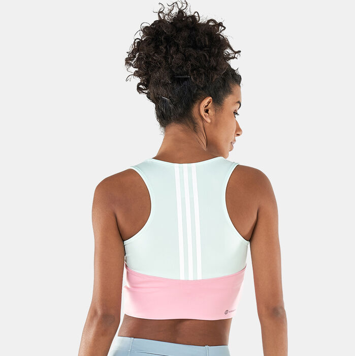 adidas Women's Designed to Move Colorblock 3-Stripes Sports Bra Green adidas Women's Designed to Move Colorblock 3-Stripes Sports Bra Green image number 1