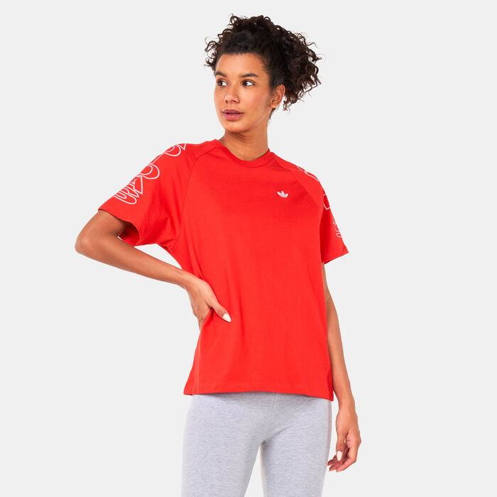 adidas Originals Women's Loose Letter T-Shirt Red image number 1