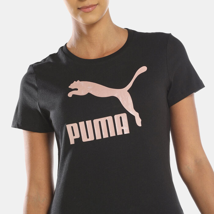 PUMA Women's Classics Metallic Logo T-Shirt Black PUMA Women's Classics Metallic Logo T-Shirt Black image number 3