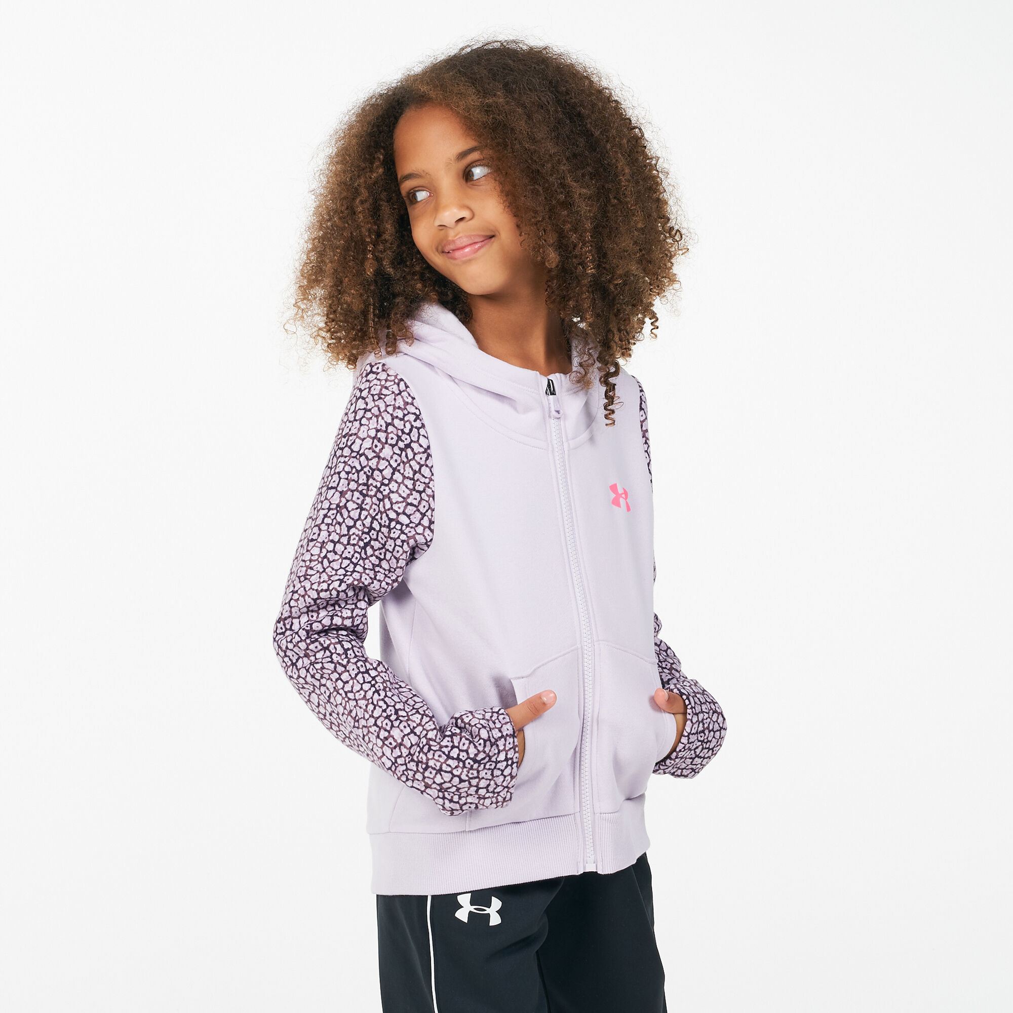 Kids Rival Fleece Full Zip Hoodie Pink Under Armour in Qatar SSS