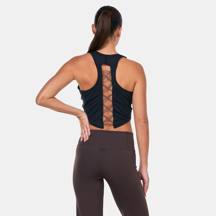 Nike Women's Dri-FIT One Crop Lace-Up Training Tank Top Black image number 1
