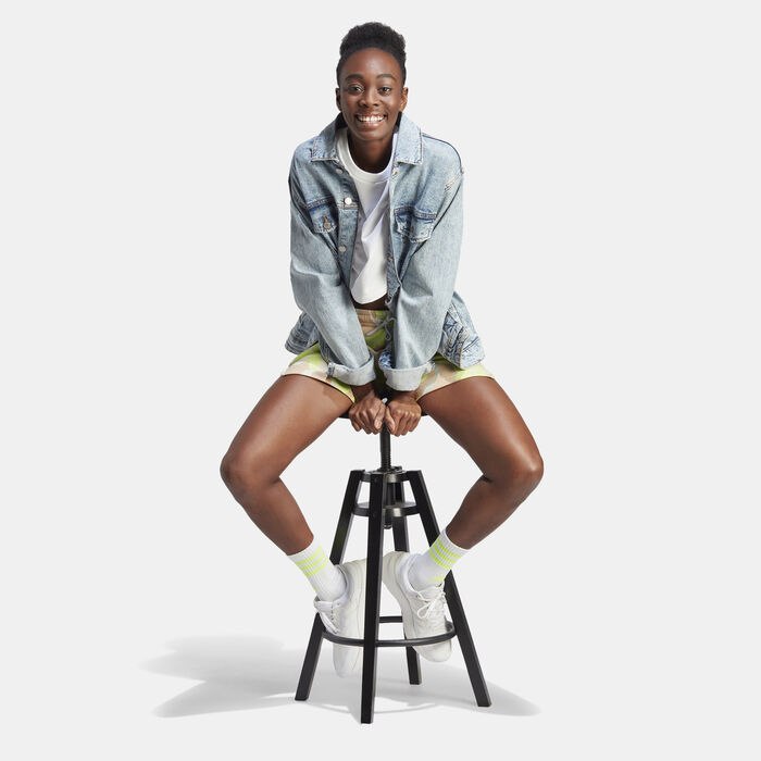 adidas Women's Floral Graphic 3-Stripes Printed Shorts Green image number 2