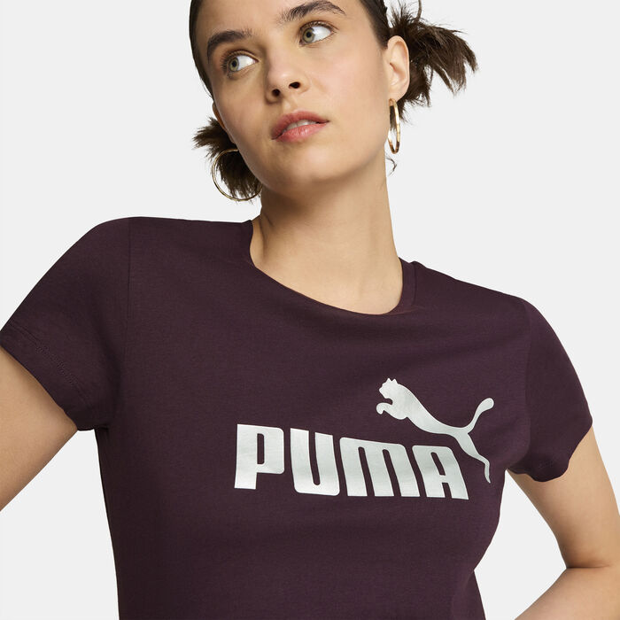 PUMA Women's Essentials+ Metallic Logo T-Shirt Red PUMA Women's Essentials+ Metallic Logo T-Shirt Red image number 3