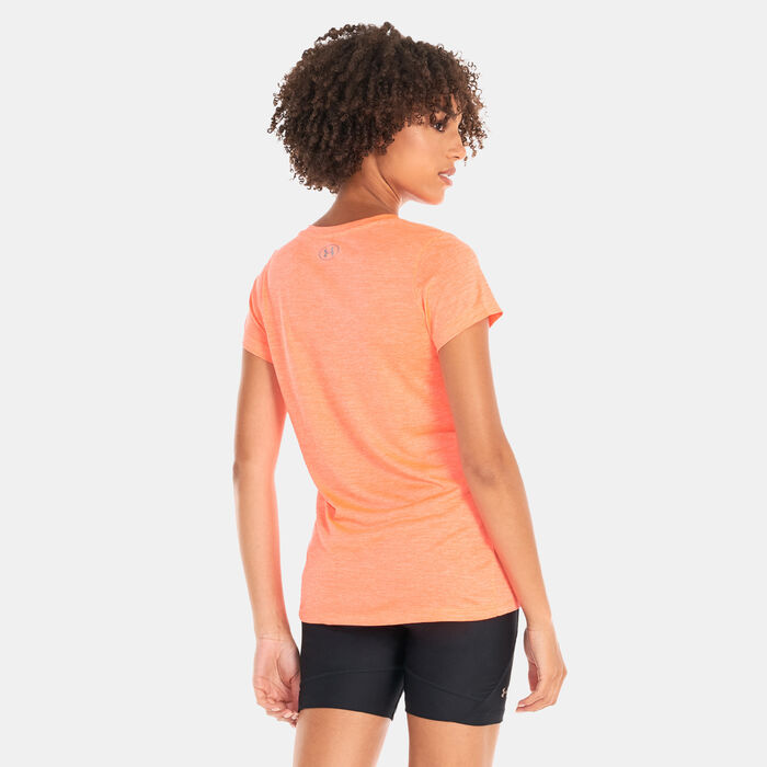 Under Armour Women's Tech™ Twist V-Neck Training T-Shirt Orange image number 1