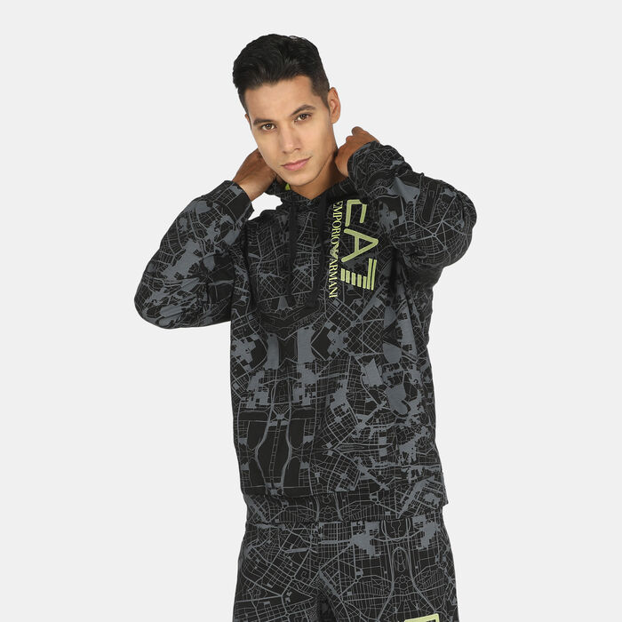EA7 Emporio Armani Men's Allover Print Hoodie Black EA7 Emporio Armani Men's Allover Print Hoodie Black image number 0
