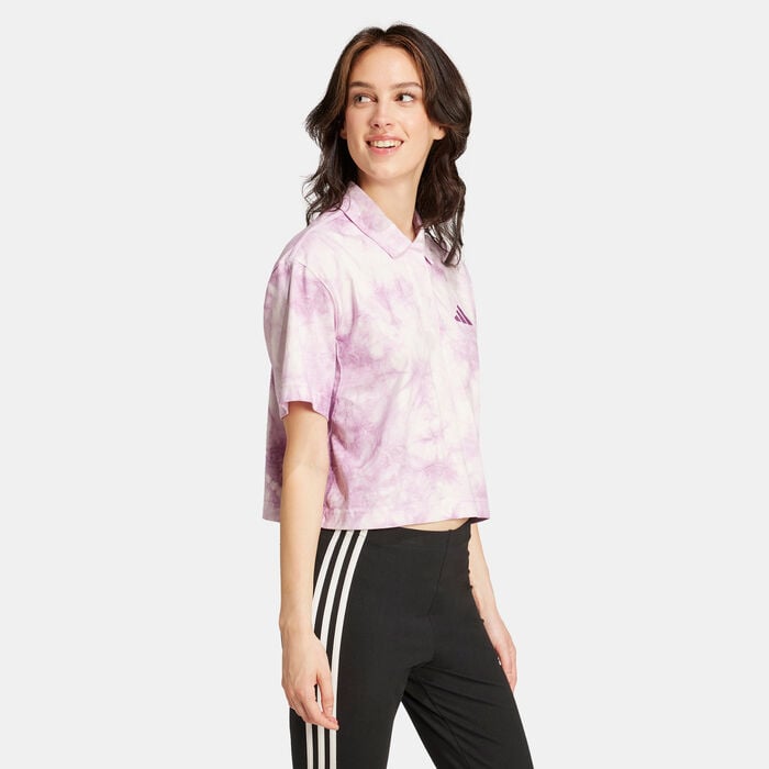 adidas Women's ALL SZN Tie Dye Polo T-Shirt Purple adidas Women's ALL SZN Tie Dye Polo T-Shirt Purple image number 2