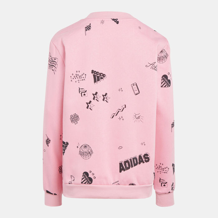 adidas Kids' Brand Love Allover Print Sweatshirt Pink adidas Kids' Brand Love Allover Print Sweatshirt Pink image number 2