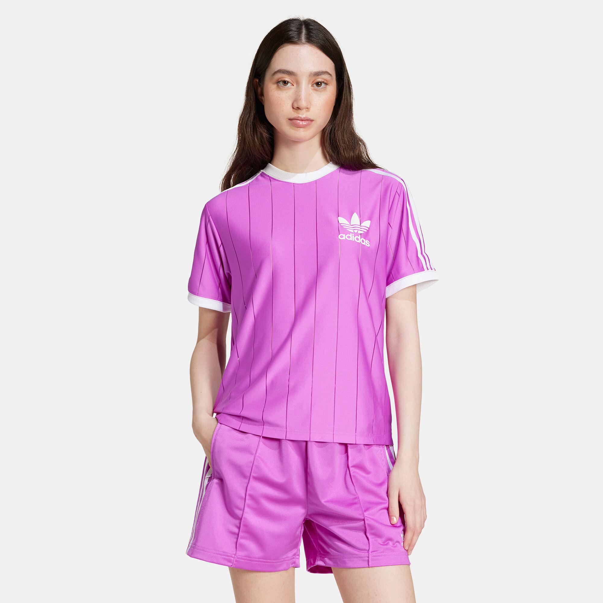 Women s Adicolor 3 Stripes Pinstripe T Shirt Pink adidas Originals in Qatar SSS