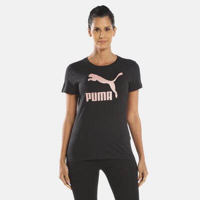 PUMA Women's Classics Metallic Logo T-Shirt Black