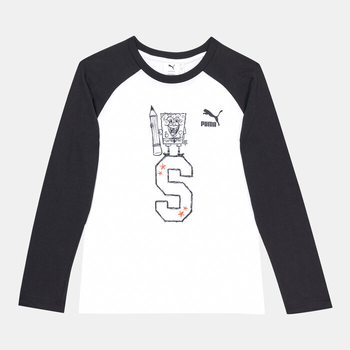 PUMA Kids' x SpongeBob SquarePants Long Sleeves T-Shirt White PUMA Kids' x SpongeBob SquarePants Long Sleeves T-Shirt White image number 0